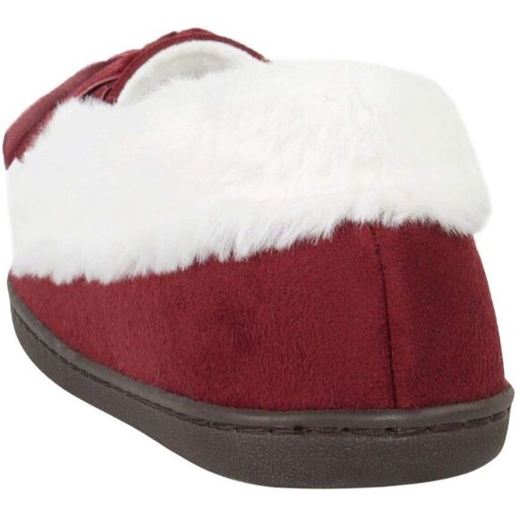 Women's Wine Red Bow Faux Fur Collar Pull On Plush Lining Slipper Boot Shoes - Picture 8 of 9